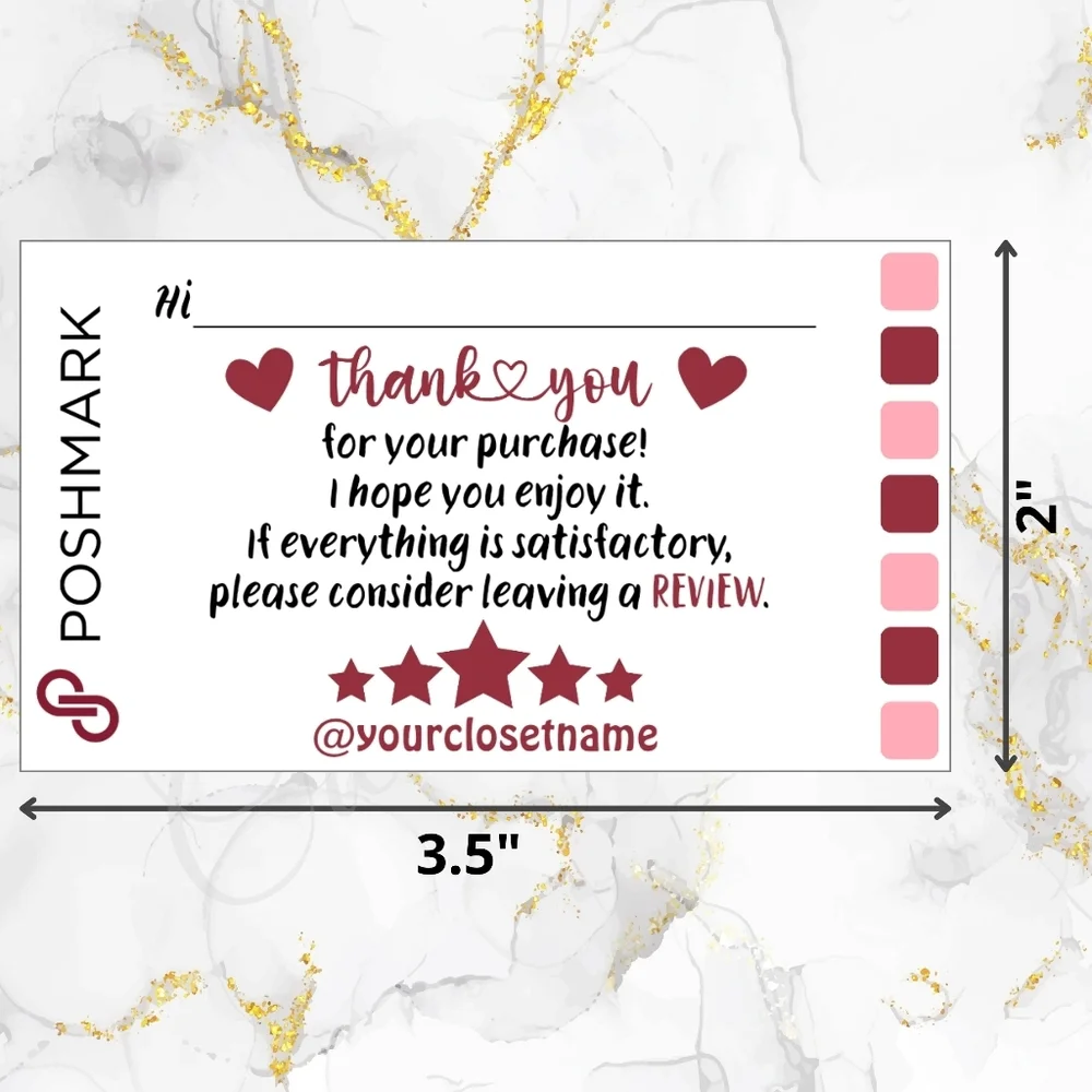 100 Pack POSHMARK THANK YOU  Cards Personalized 3.5